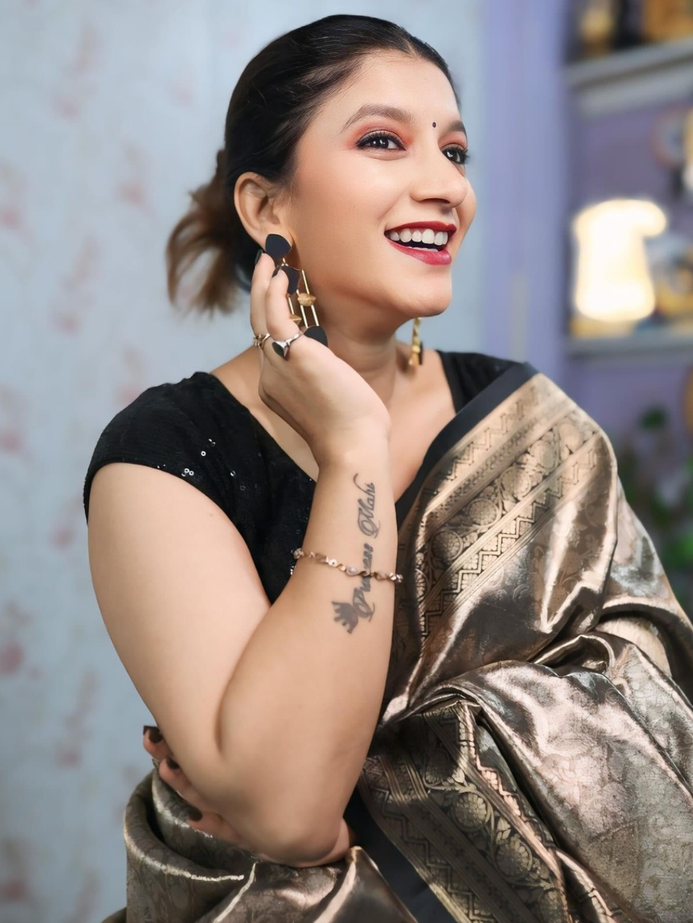 Dr Bhagya Shree Shinde in Black Silk Saree With Blouse Piece