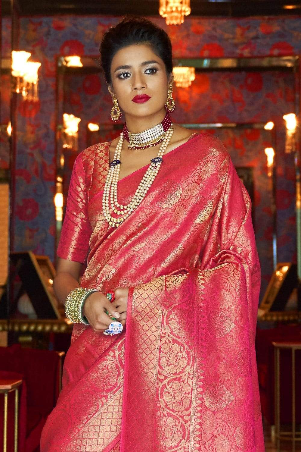 Buy Purple Banarasi Silk Saree With Blouse Piece Nitaraa