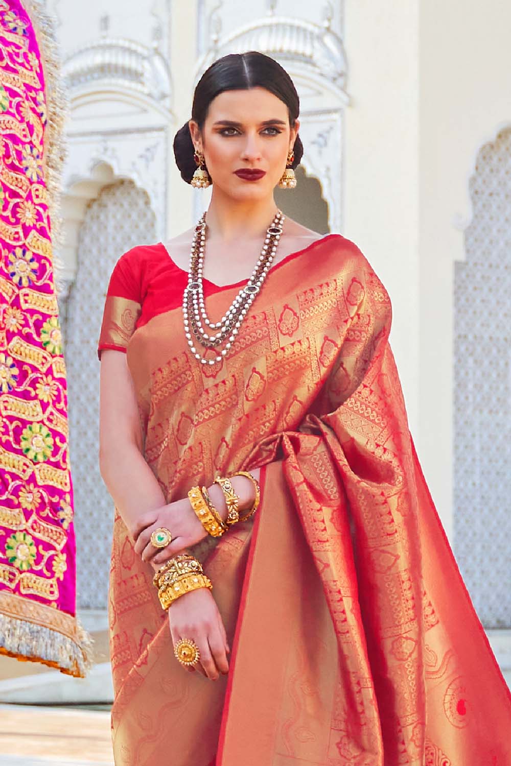 Buy Orange Silk Saree With Blouse Piece Nitaraa