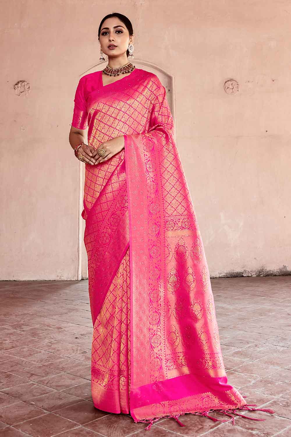 Buy Pink Banarasi Kashmiri Modal Silk Saree Nitaraa