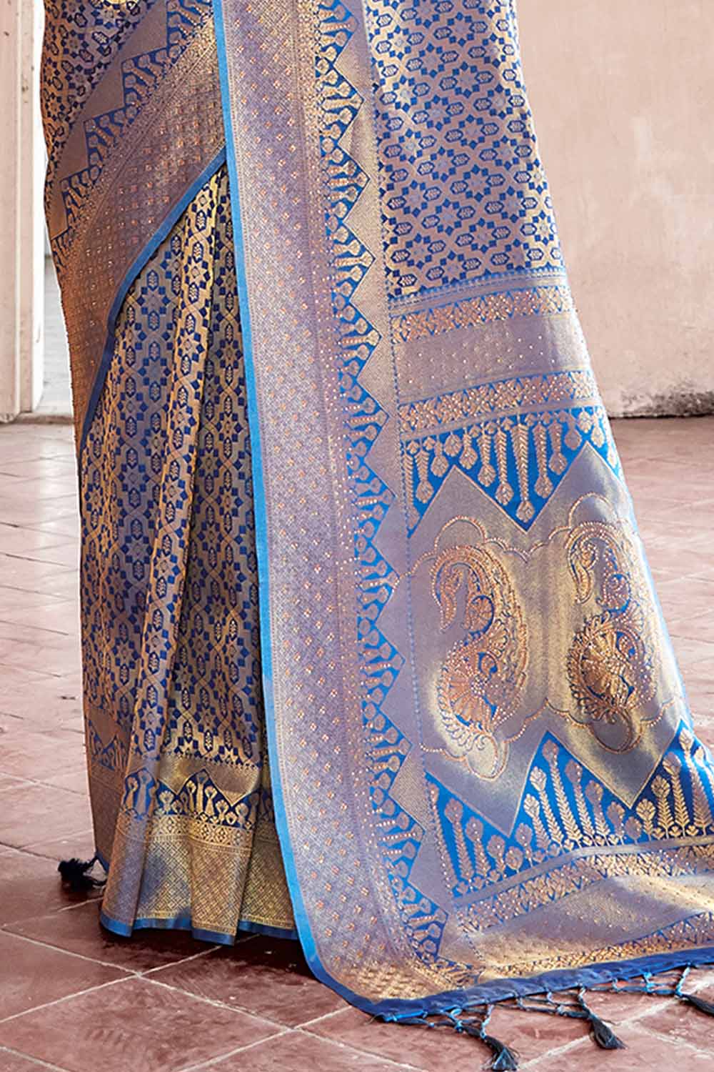 Buy Teal Blue Banarasi Art Silk Saree Nitaraa