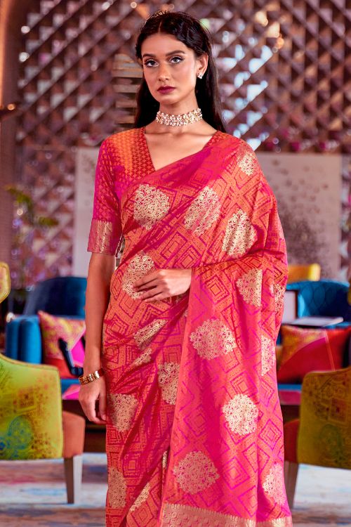 Buy Pink Tussar Silk Blend Saree Nitaraa