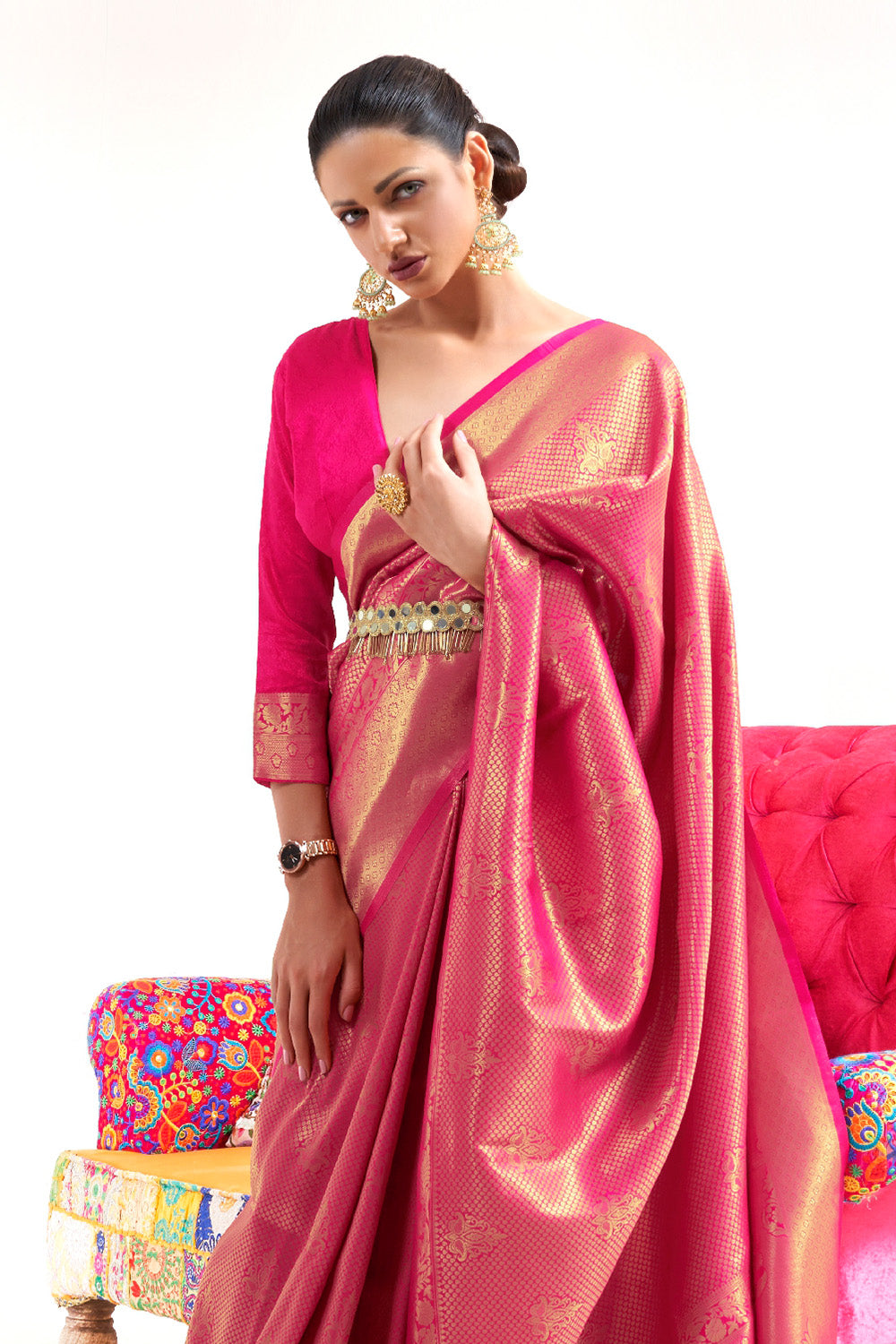 Buy Pink Silk Blend Saree Nitaraa