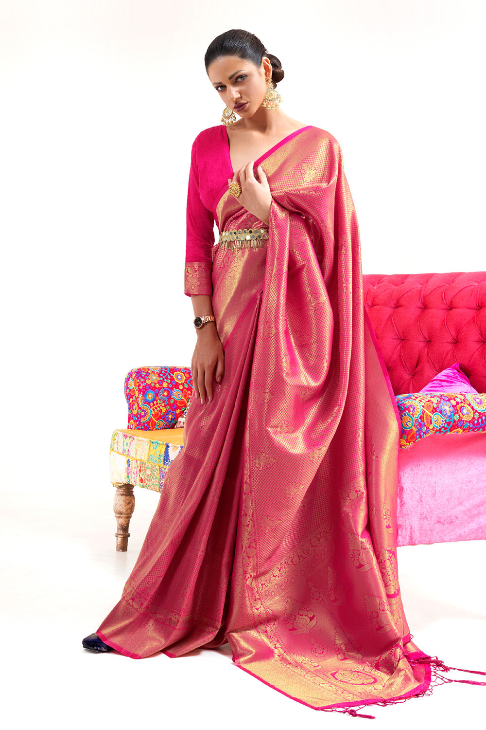 Buy Red Silk Blend Saree Nitaraa
