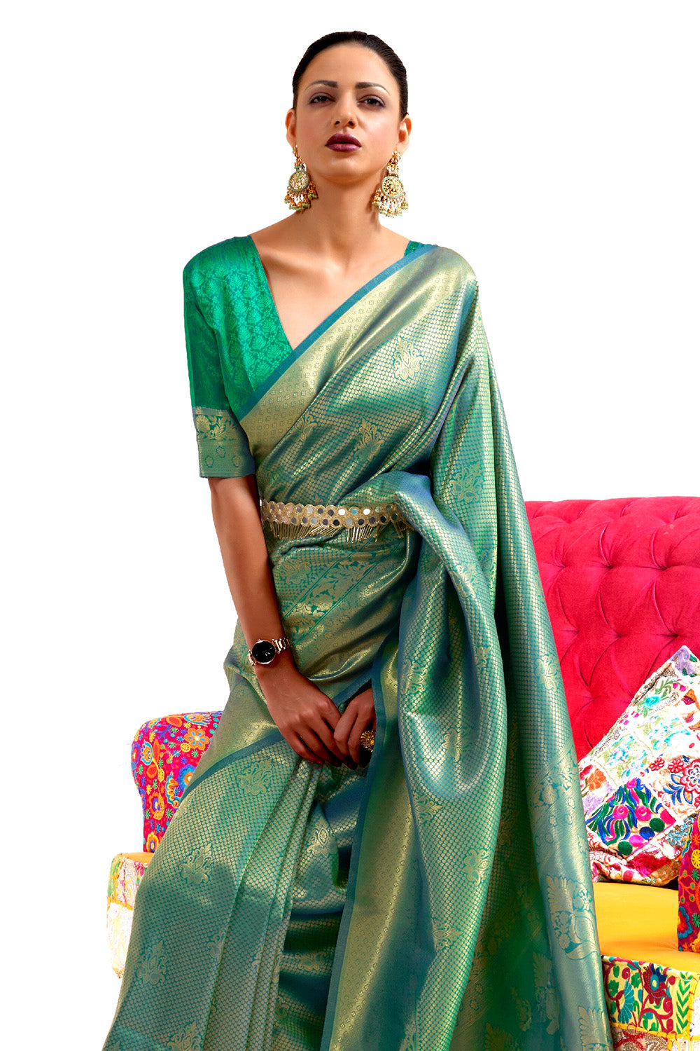 Buy Green Kanjeevaram Silk Blend Saree Nitaraa