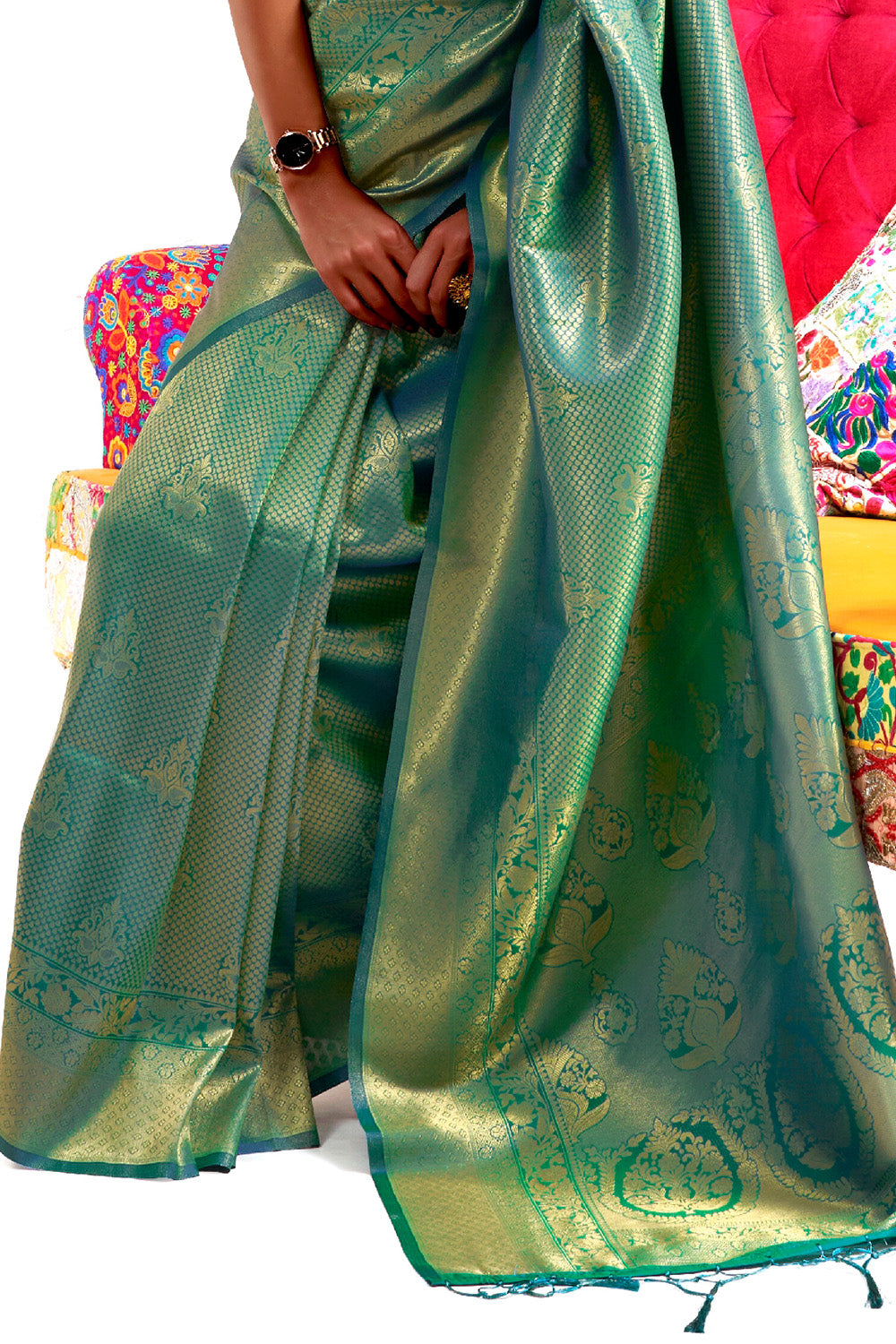 Buy Teal Kanjeevaram Silk Blend Saree Nitaraa