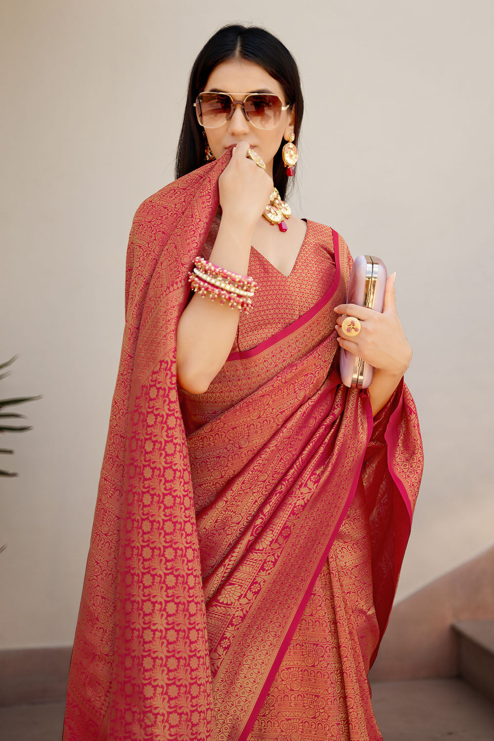 Buy White And Orange Kanjivaram Saree Nitaraa