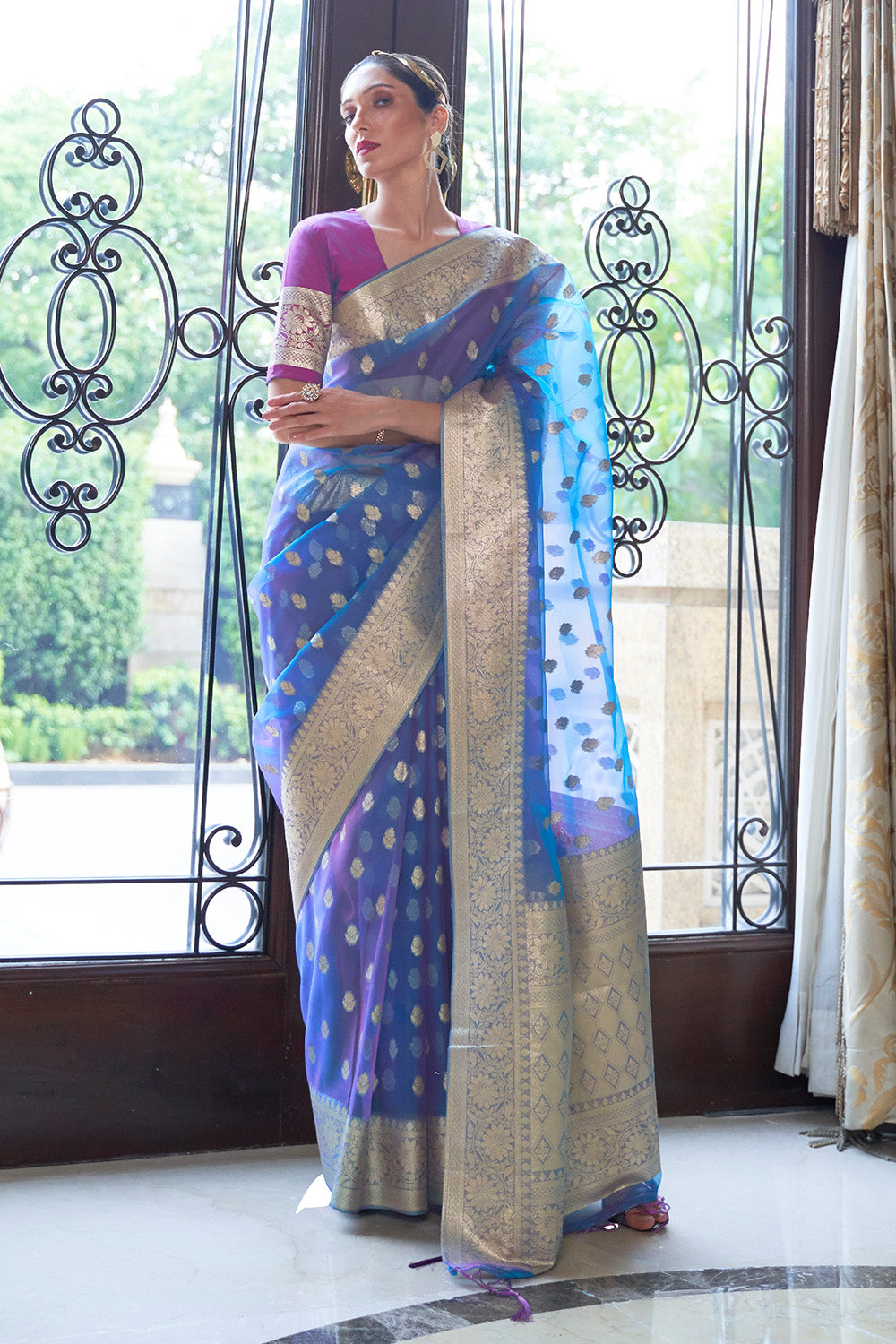 Buy Royal Blue Banarasi Khaddi Georgette Saree Nitaraa