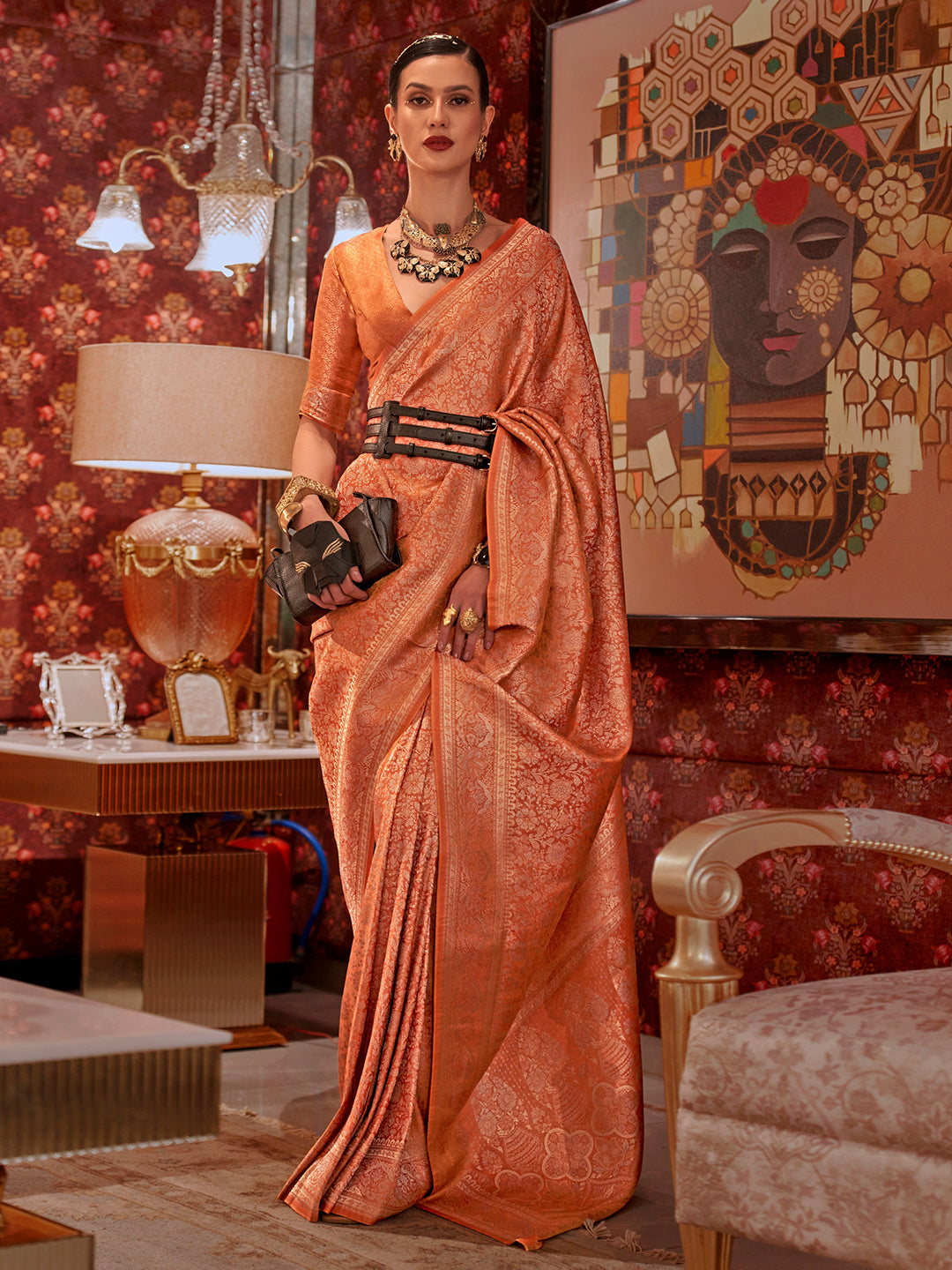 Coral Peach Kanjivaram Saree