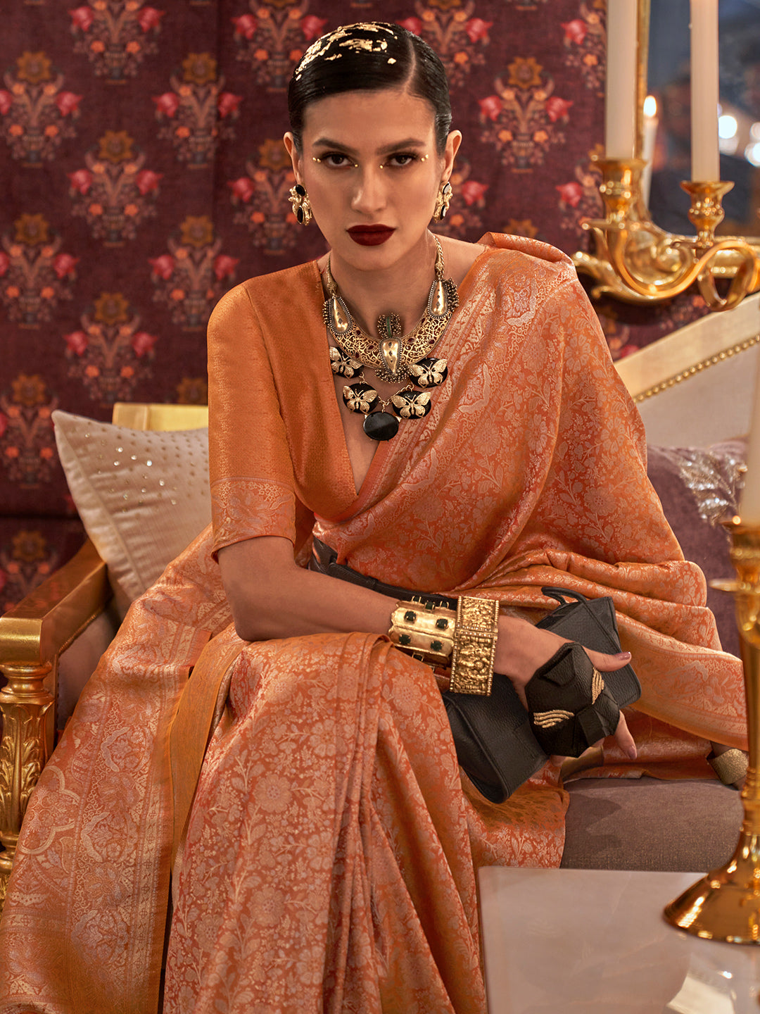 Coral Peach Kanjivaram Saree