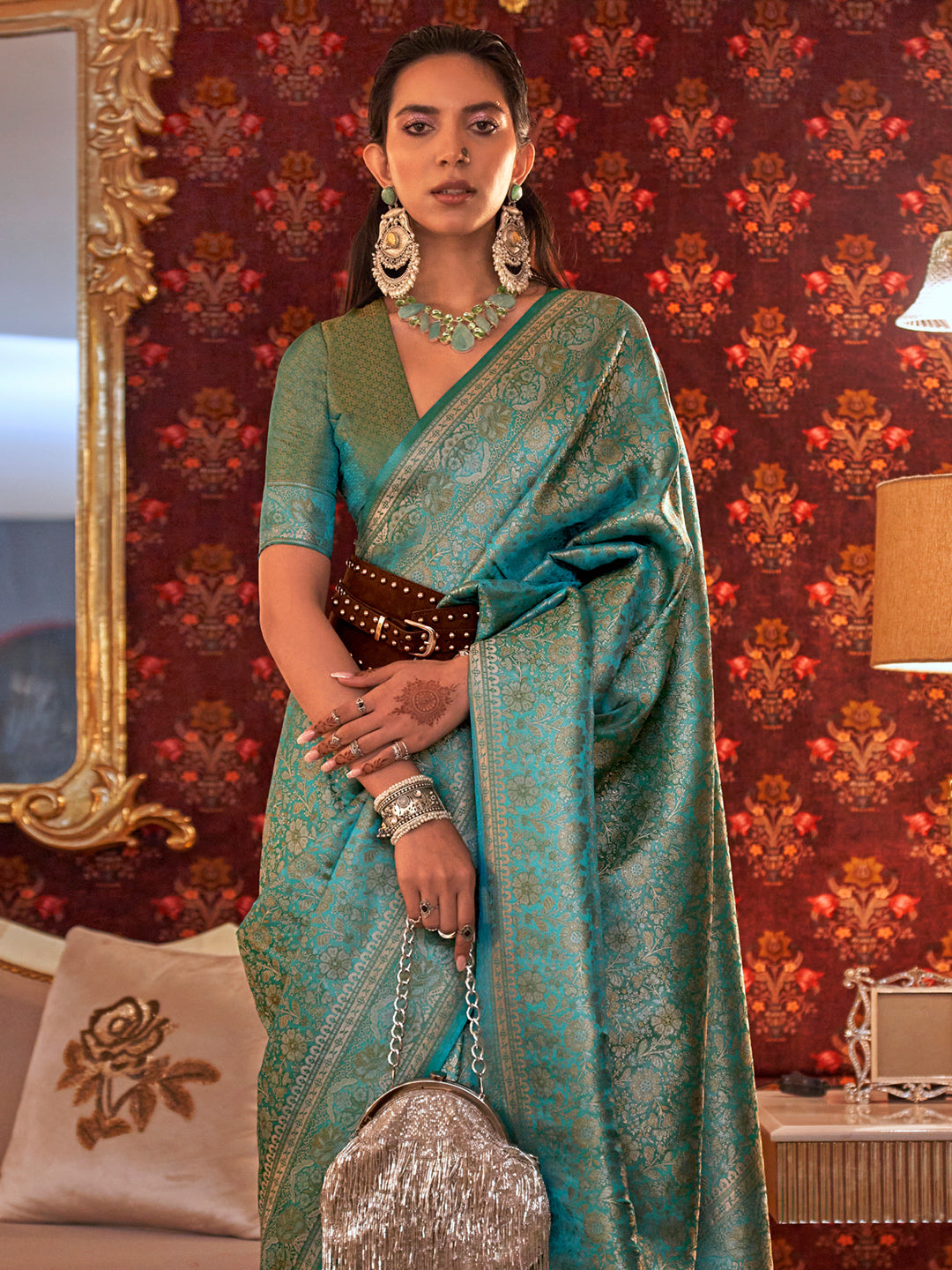 Ocean Green Kanjivaram Saree