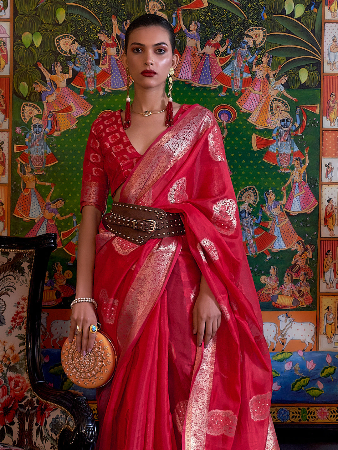 Scarlet Red Organza Saree
