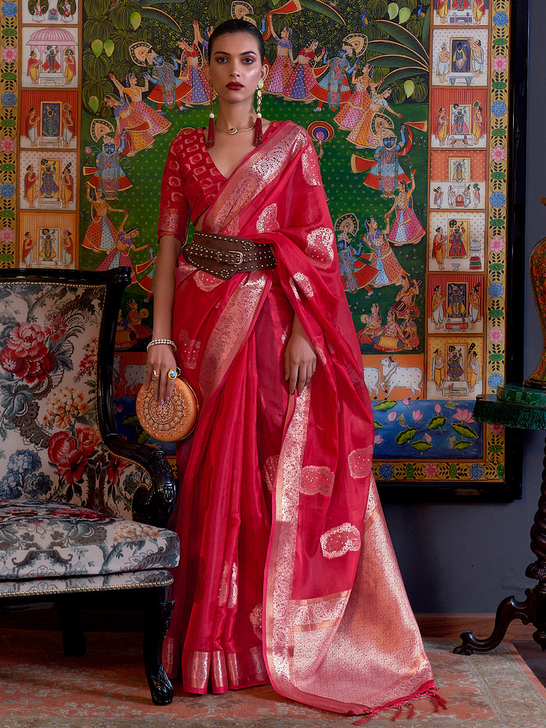 Scarlet Red Organza Saree
