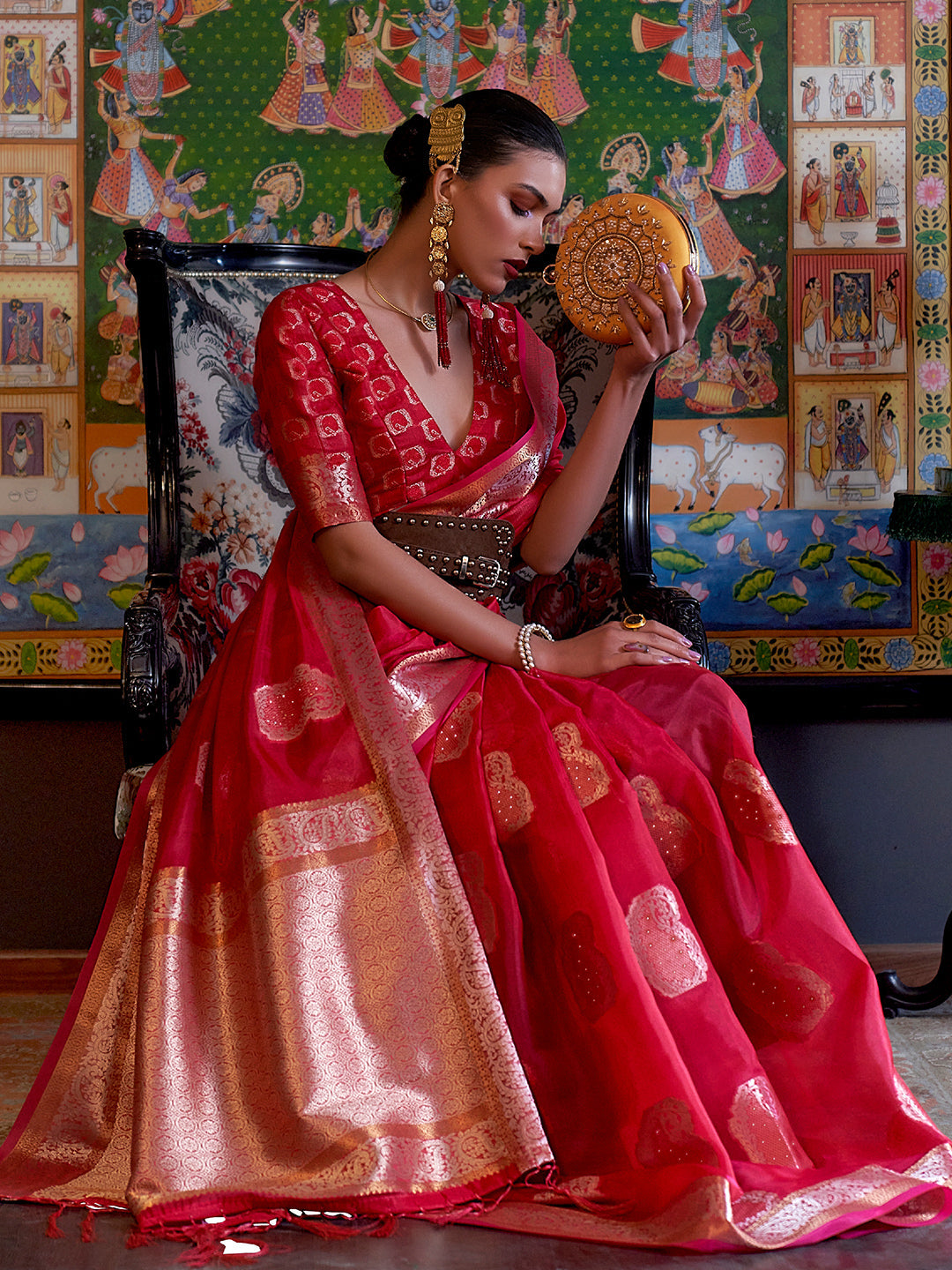 Scarlet Red Organza Saree