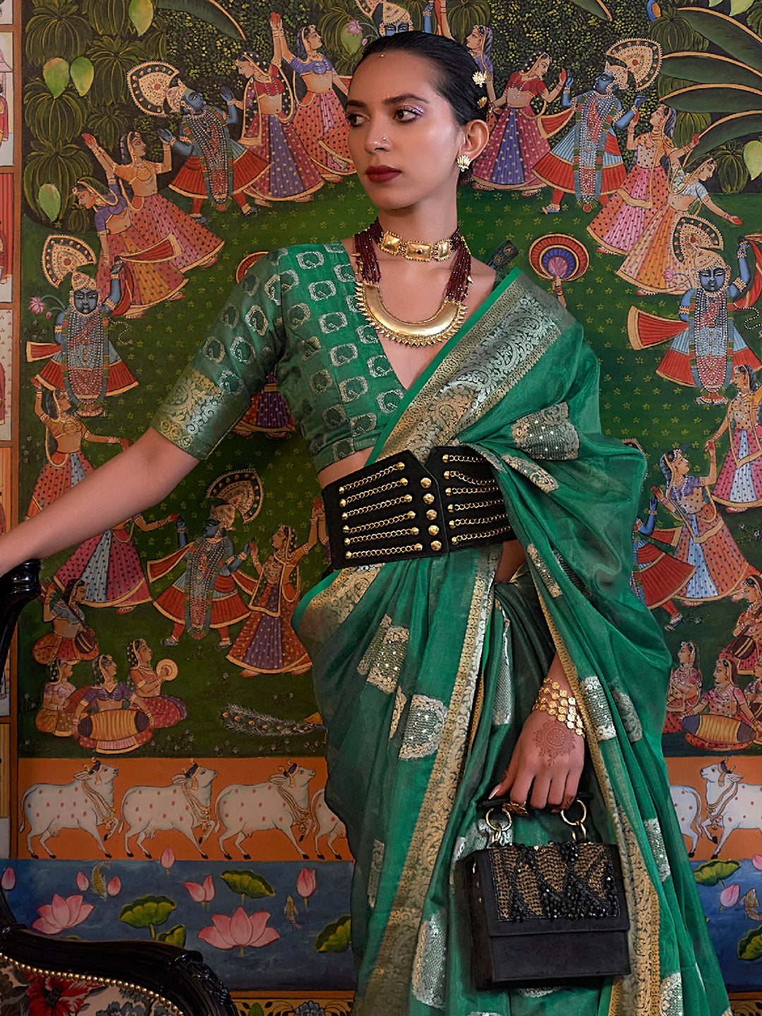 Emerald Green Organza Saree