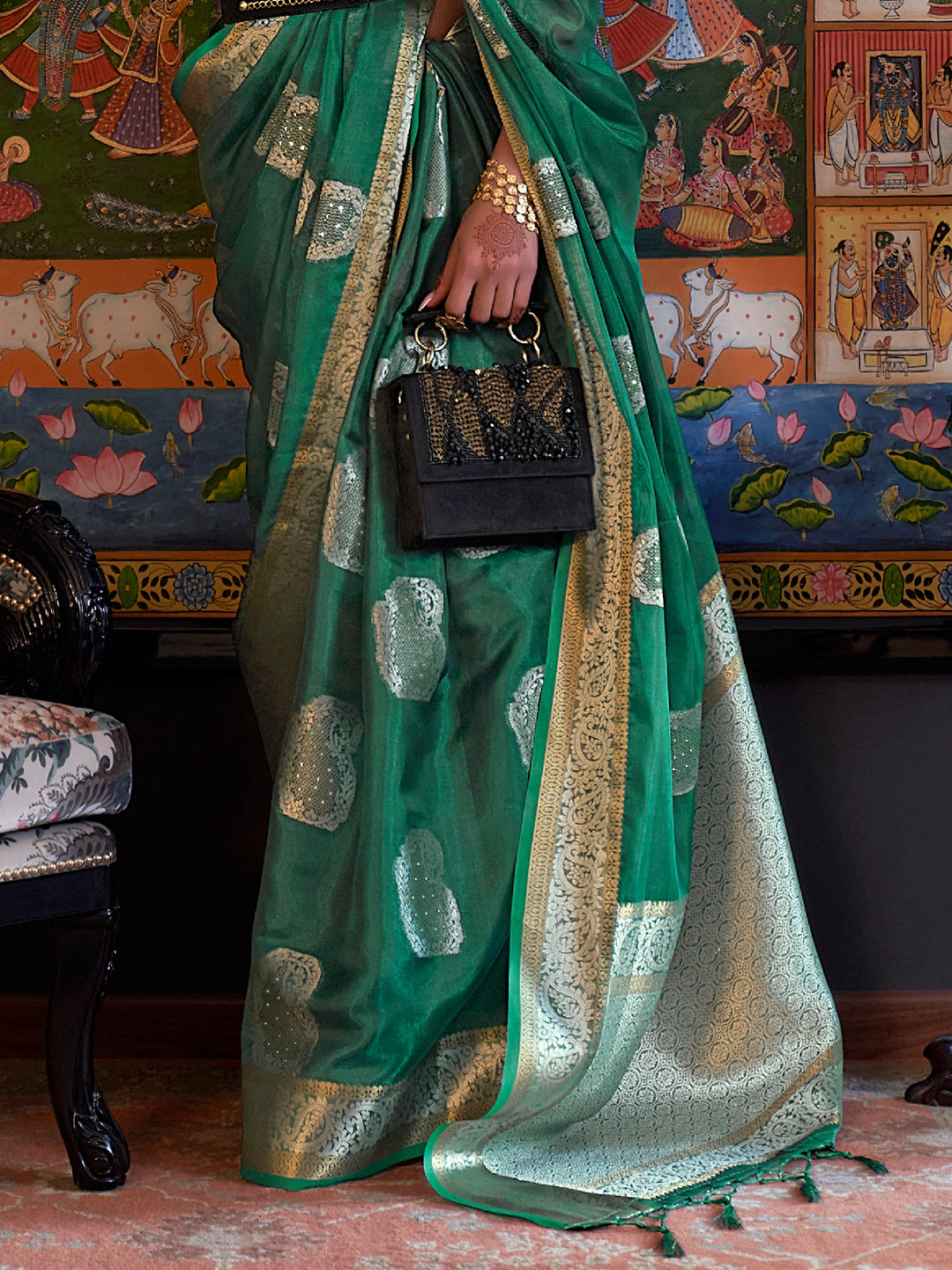 Emerald Green Organza Saree