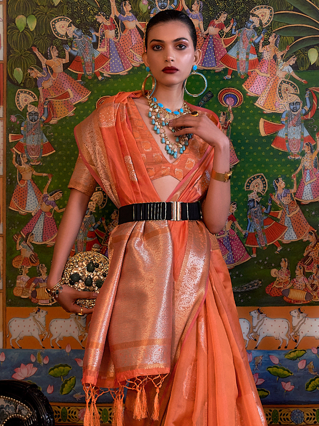 Coral Peach Organza Saree