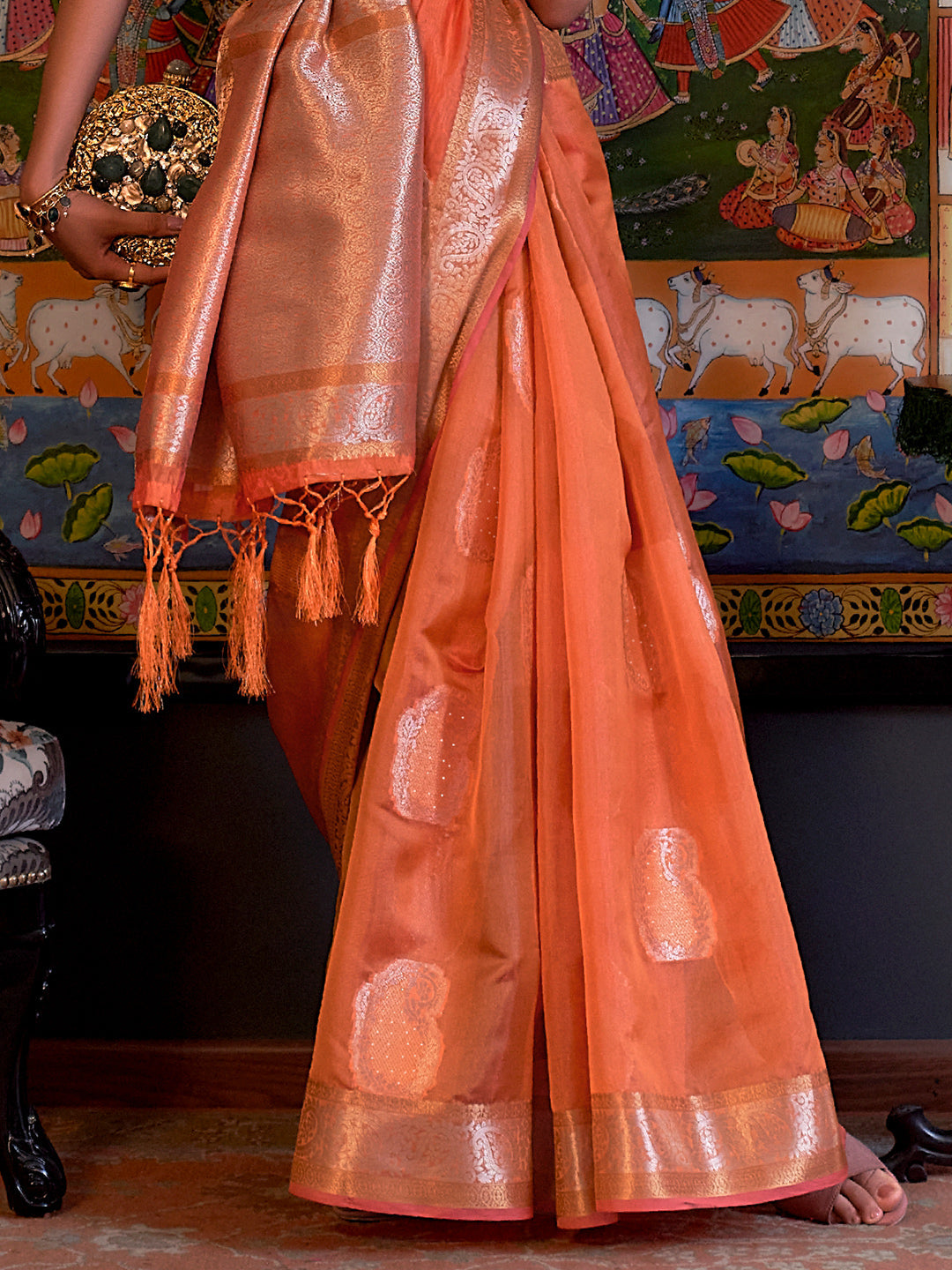 Coral Peach Organza Saree