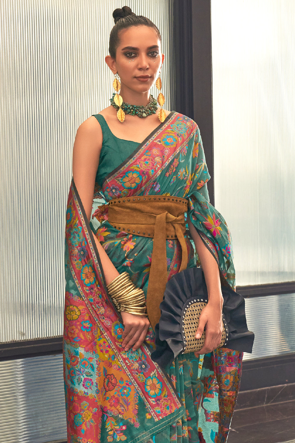 Buy Black Kashmiri Silk Saree With Blouse Piece Nitaraa
