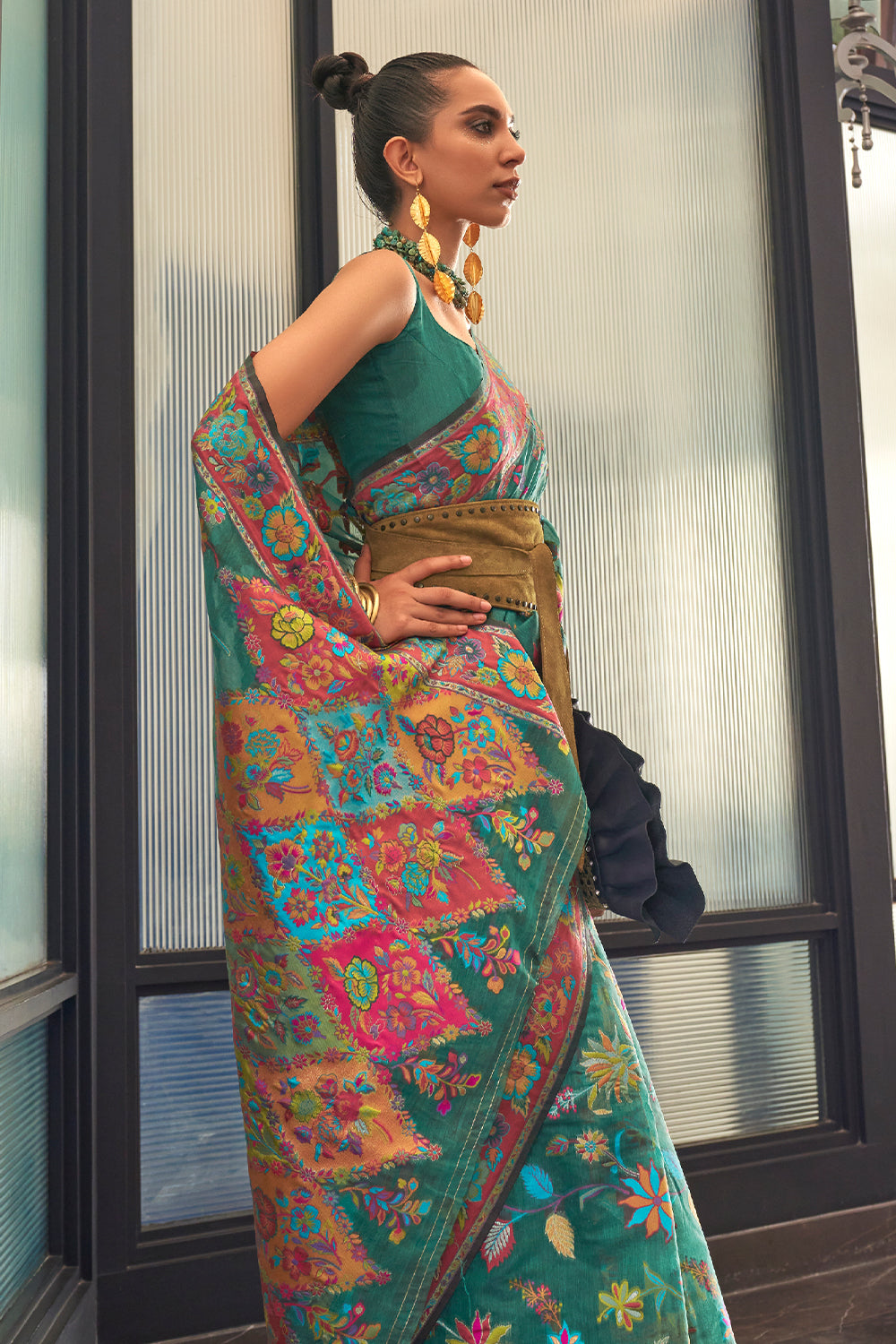 Buy Pink Kashmiri Silk Saree With Blouse Piece Nitaraa