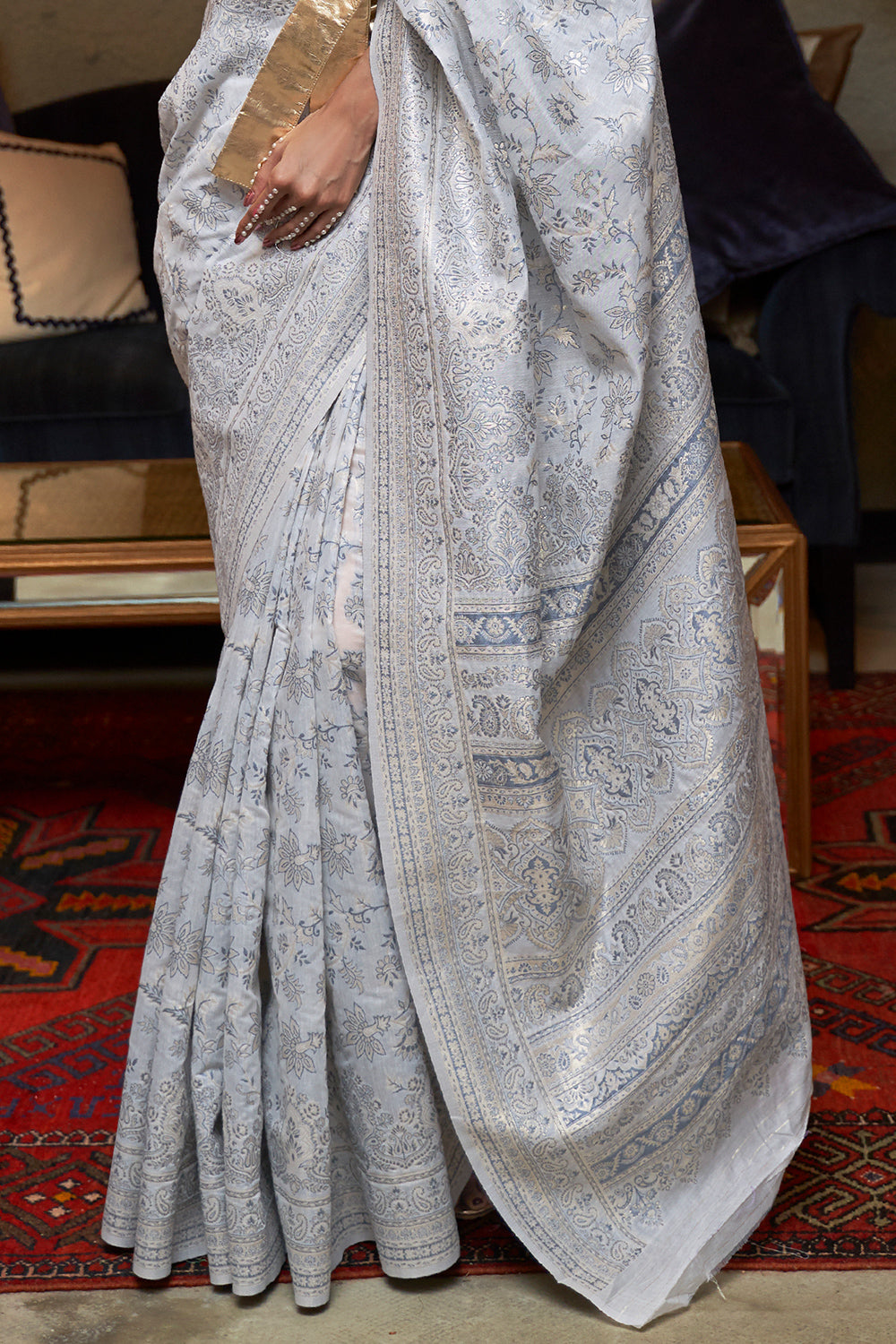 Pure White Kashmiri Cotton Sareev