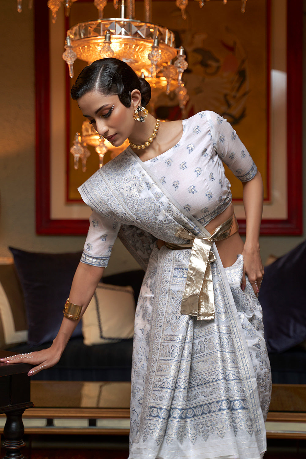 Pure White Kashmiri Cotton Sareev