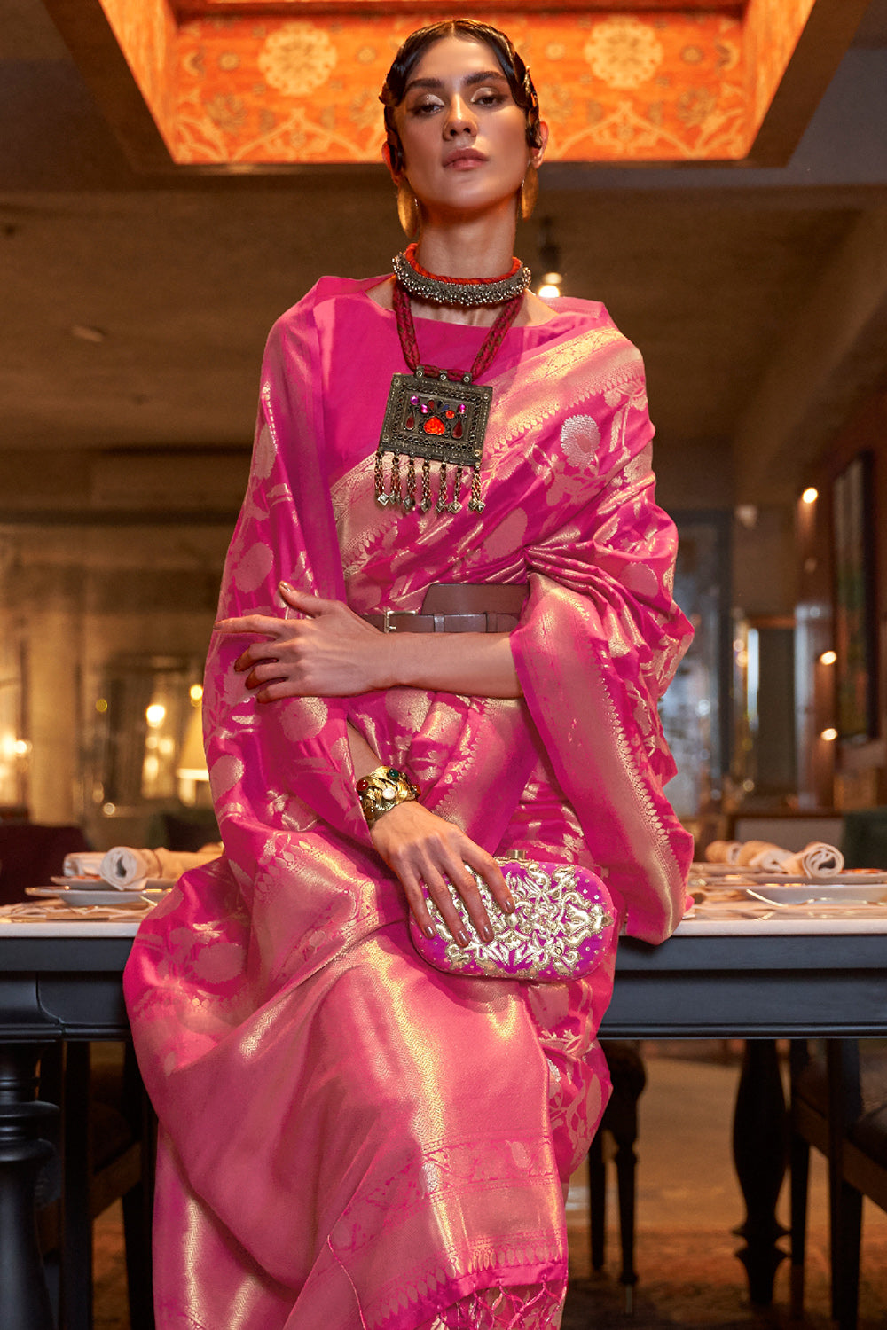Buy Slate Grey Cotton Lucknawi Saree Nitaraa