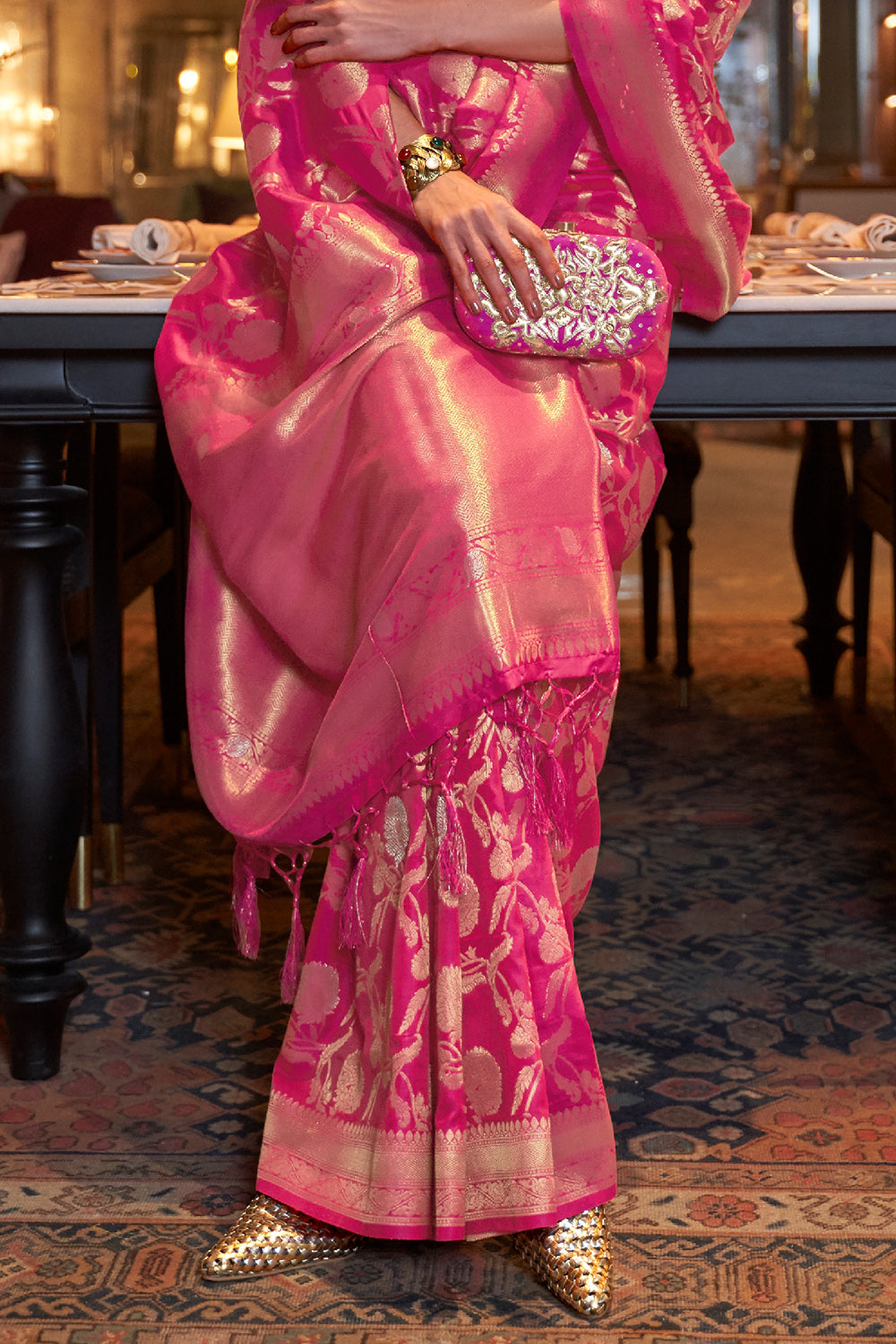 Buy Cantaloupe Peach Cotton Lucknawi Saree Nitaraa