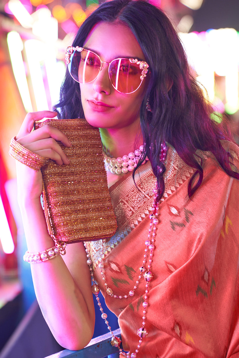 Pink Banarasi Silk Saree With Blouse Piece