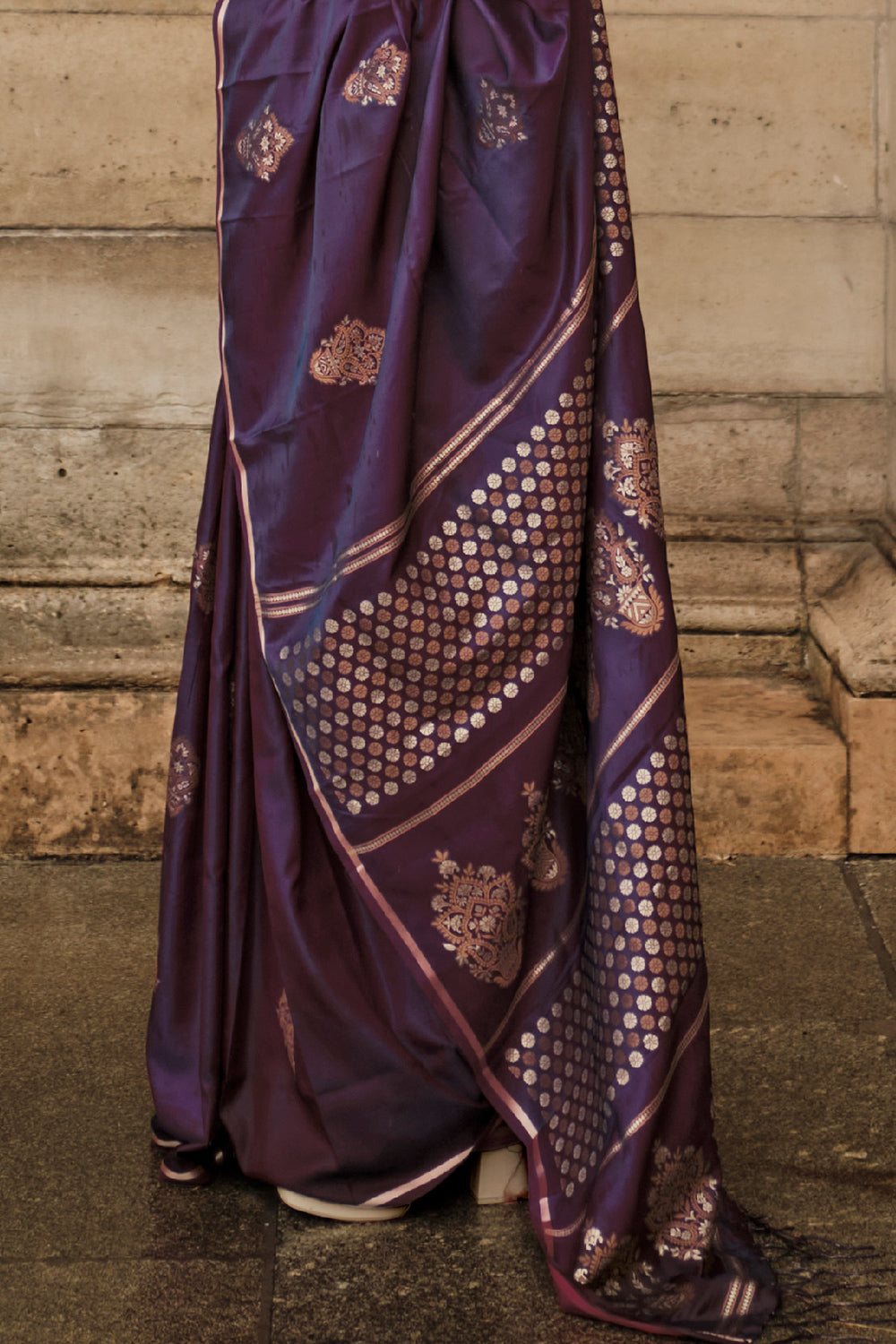 Dark Violet Satin Saree