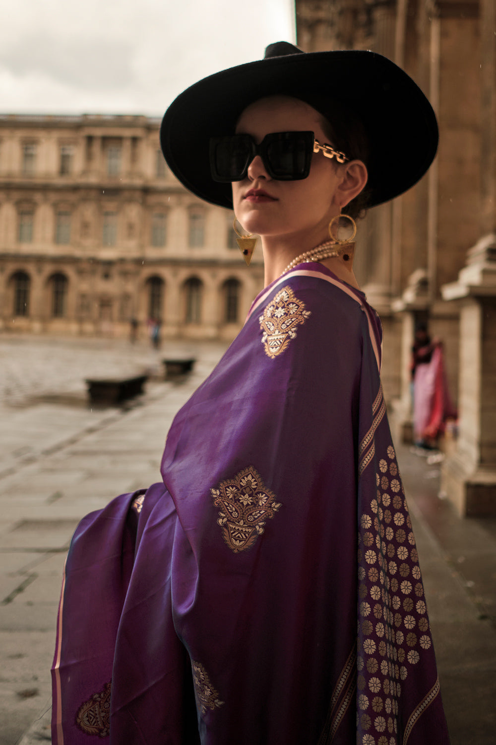 Dark Violet Satin Saree