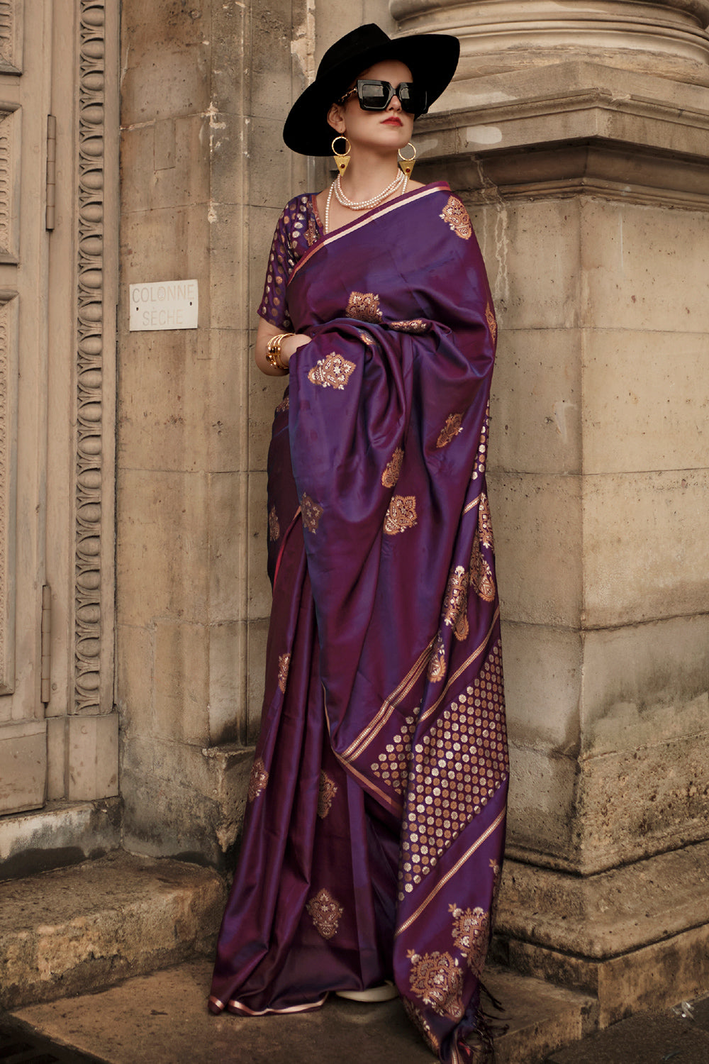 Dark Violet Satin Saree