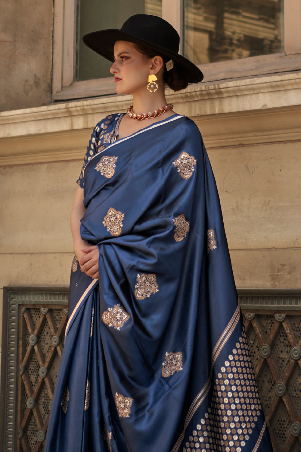 Cerulean Blue Satin Saree