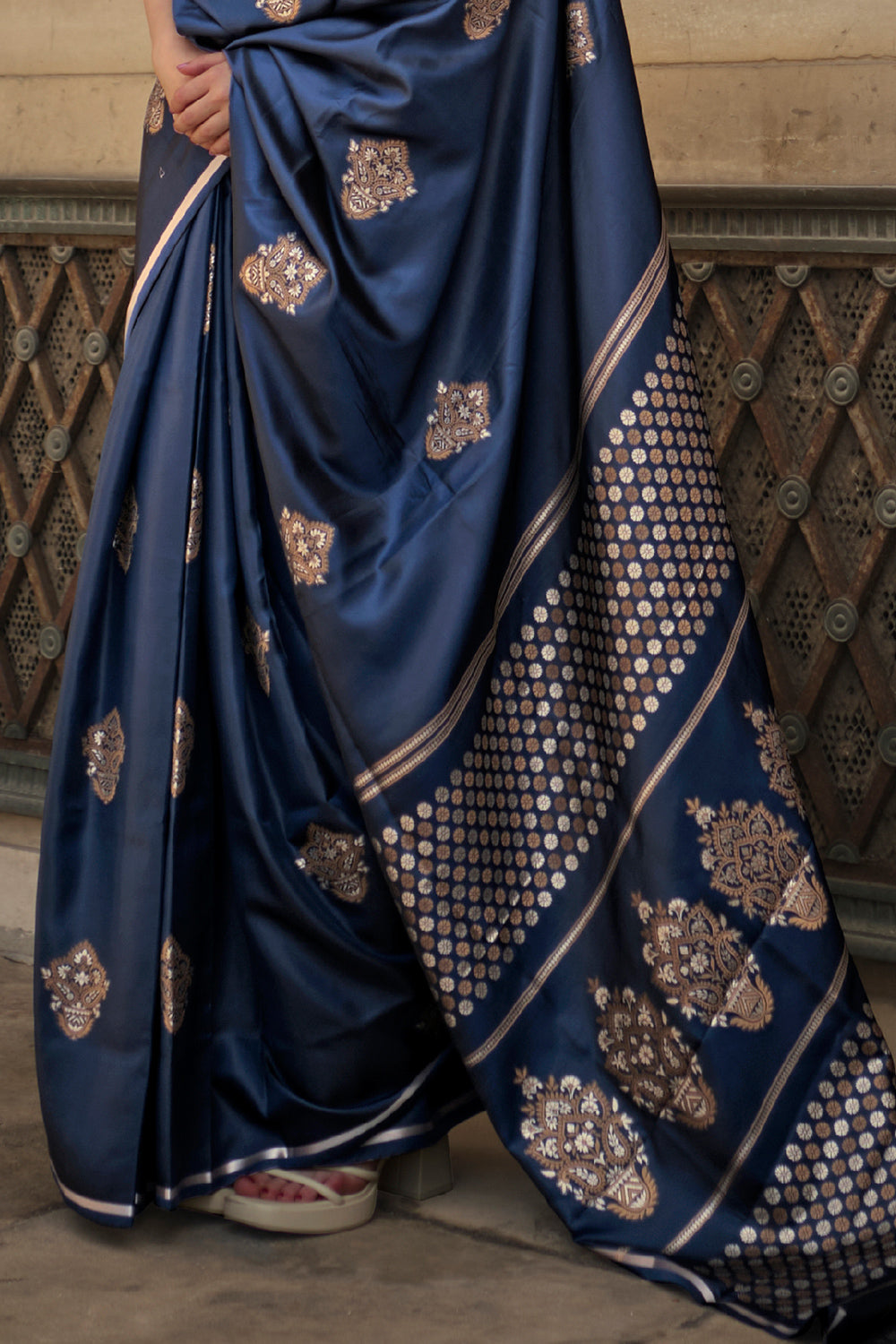 Cerulean Blue Satin Saree