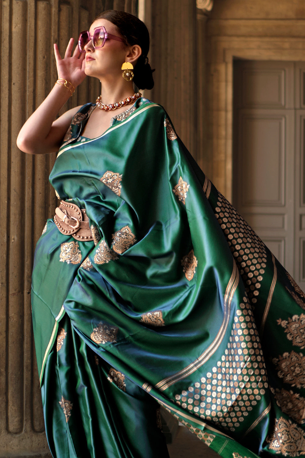 Emerald Green Satin Saree