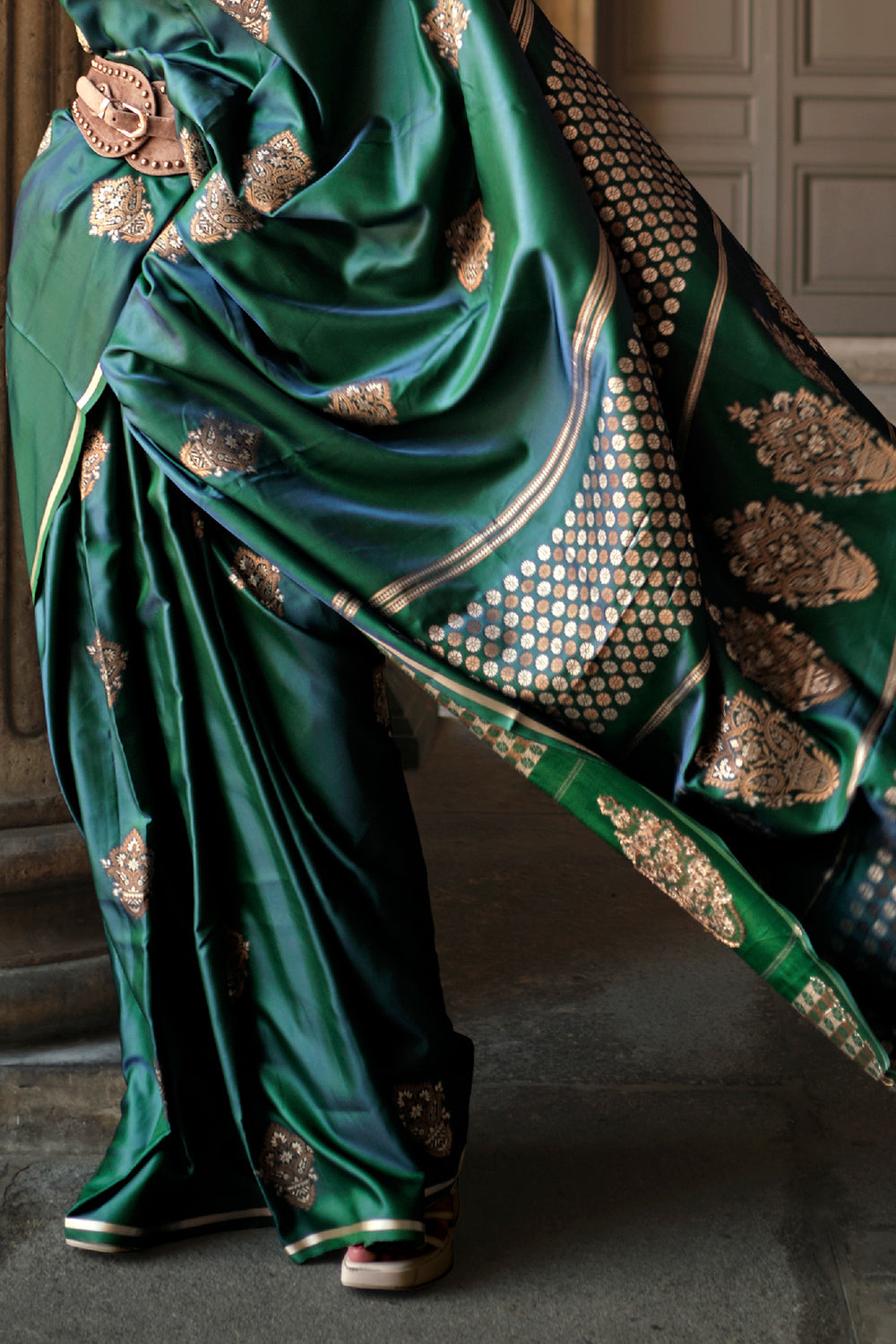 Emerald Green Satin Saree