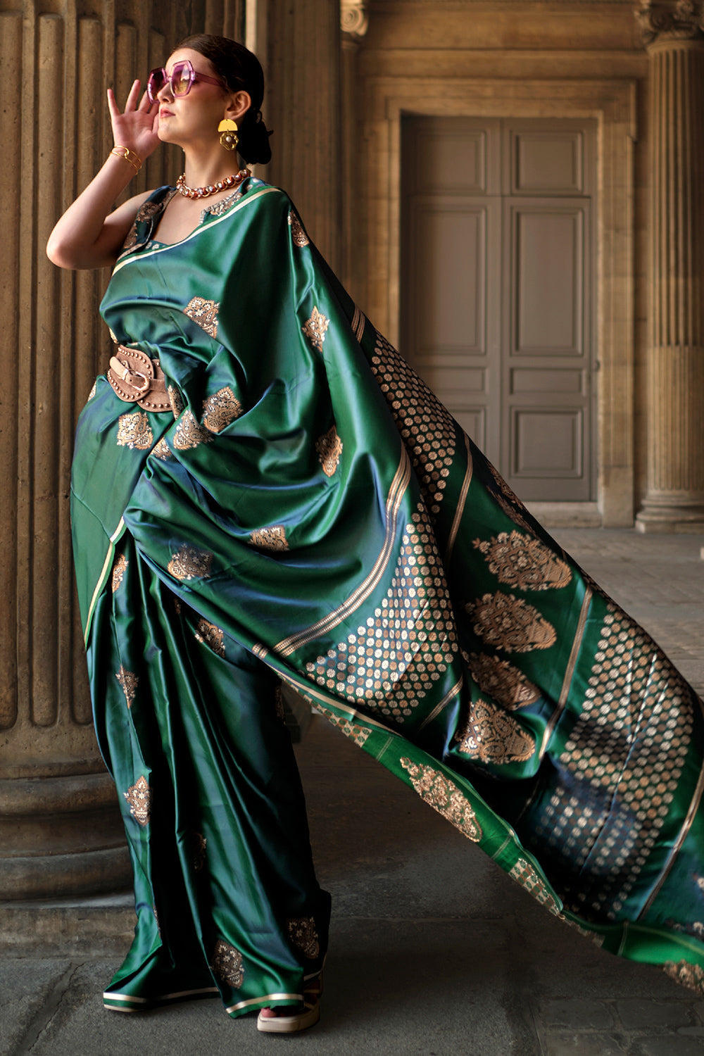 Emerald Green Satin Saree