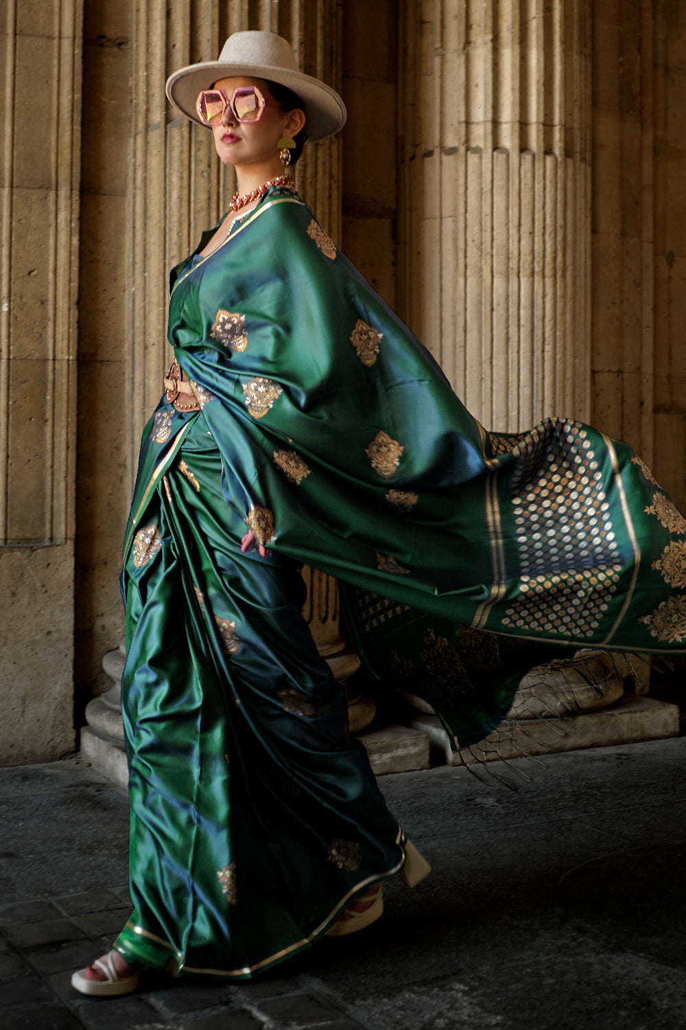 Emerald Green Satin Saree