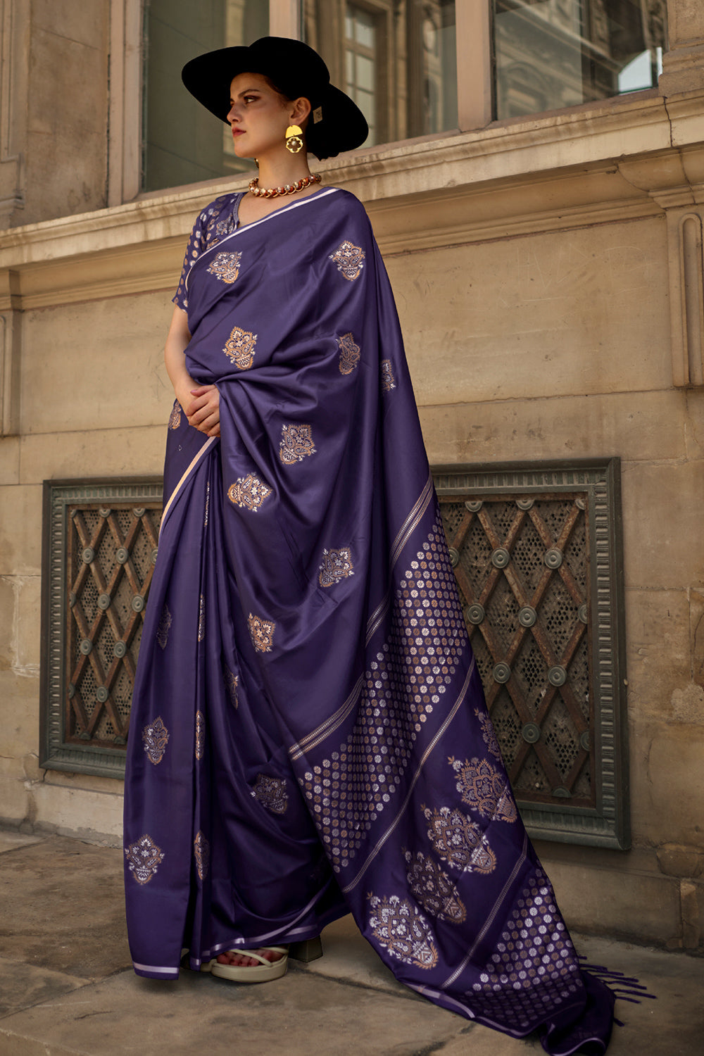 Denim Blue Satin Saree