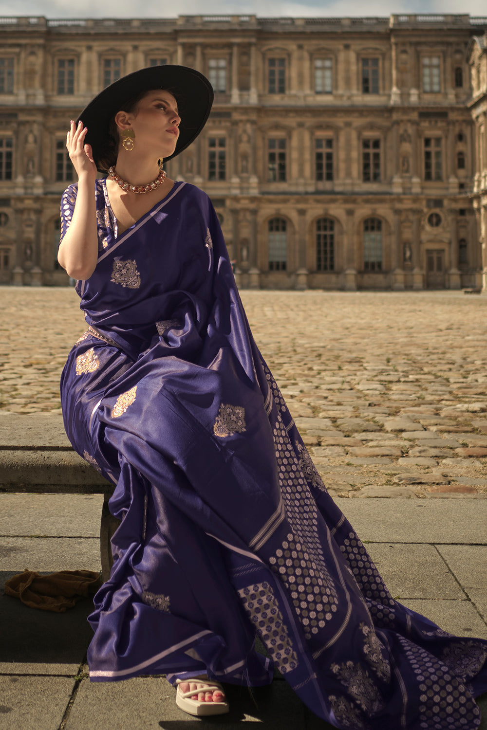 Denim Blue Satin Saree