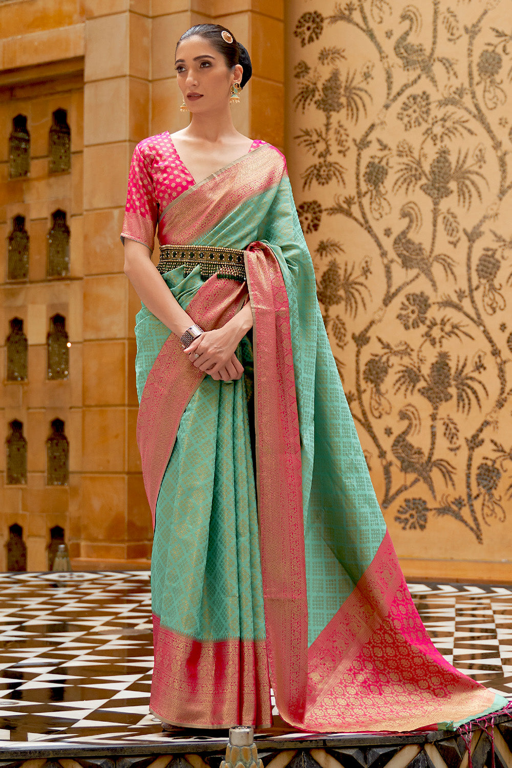Buy Brick Pink Satin Silk Saree Nitaraa