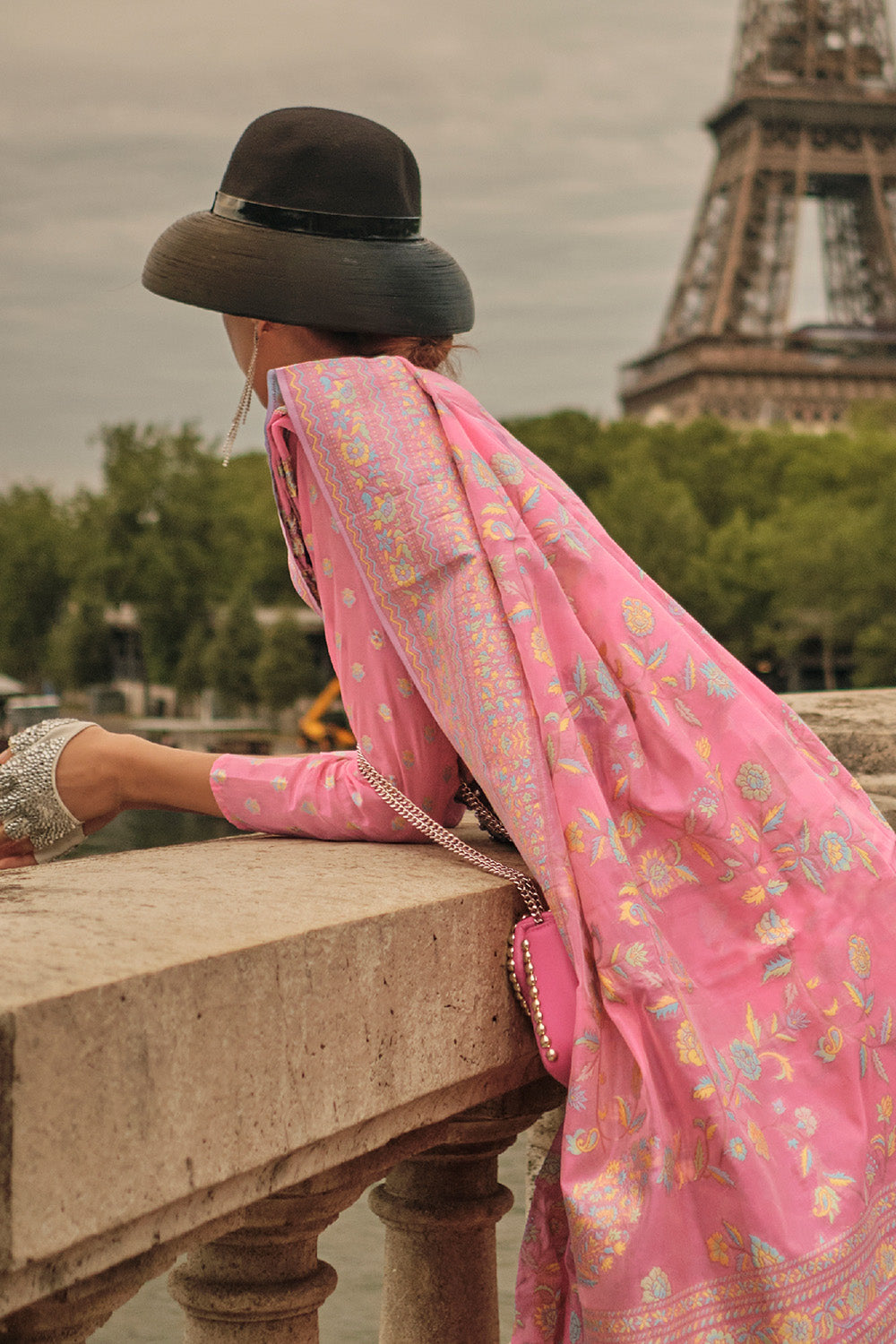 Pink Kashmiri Silk Saree With Blouse Piece