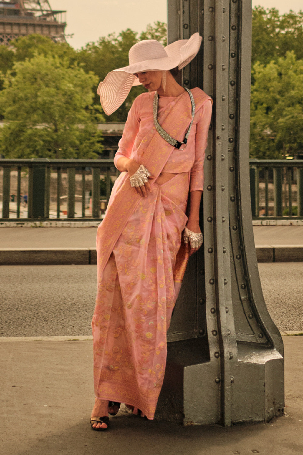 Orange Kashmiri Silk Saree With Blouse Piece