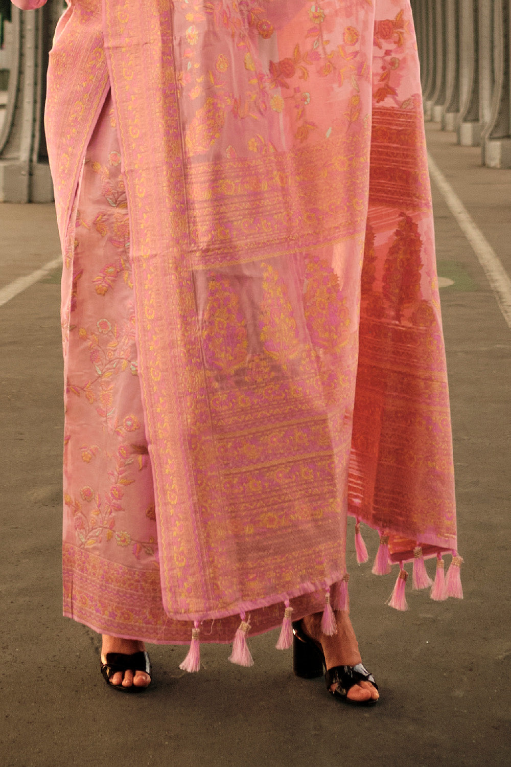 Orange Kashmiri Silk Saree With Blouse Piece