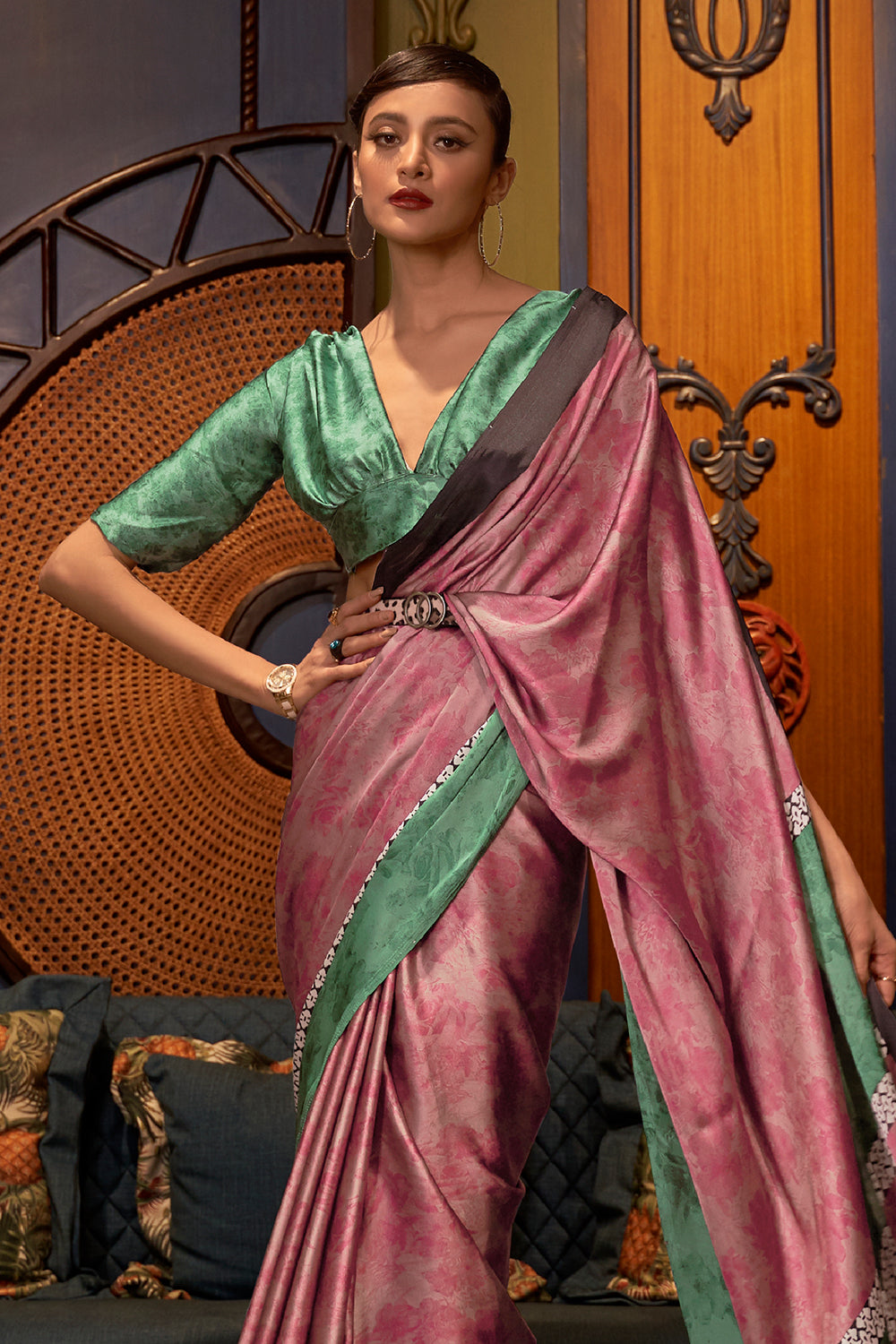 Buy Carnation Pink Georgette Saree Nitaraa