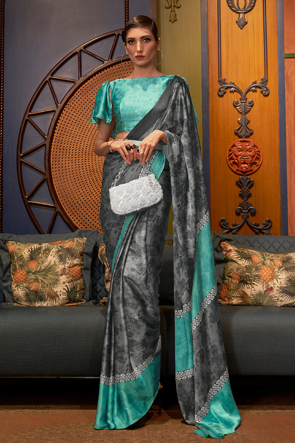 Buy Seal Grey Georgette Saree Nitaraa