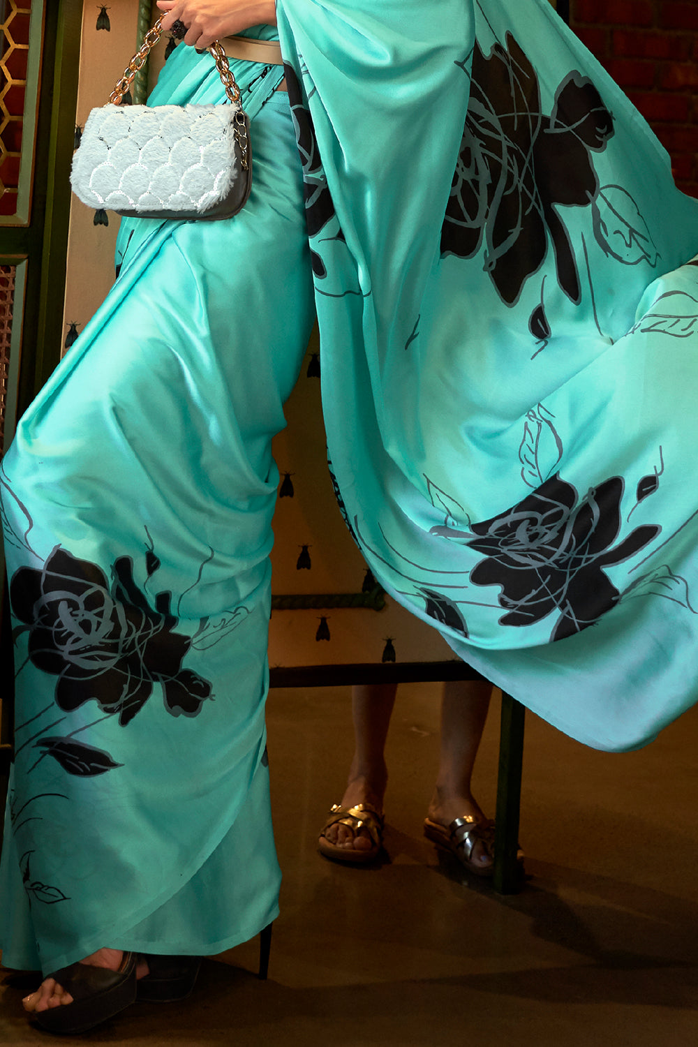 Buy Pine Green Satin Saree Nitaraa