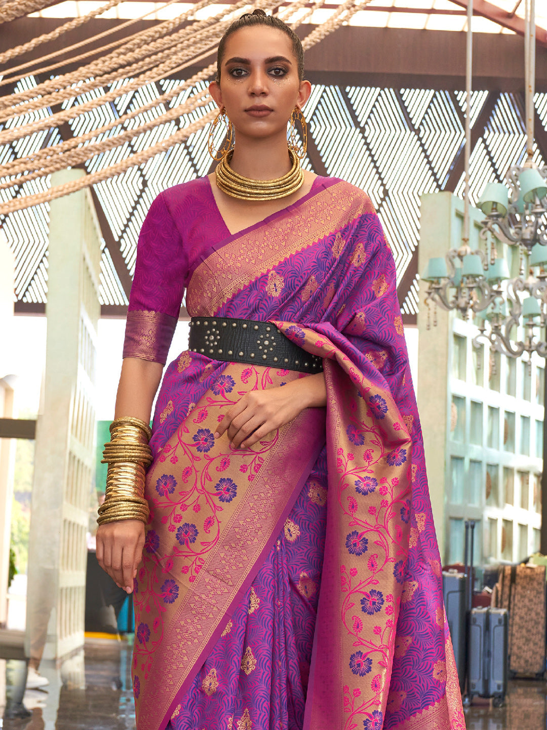 Grape Violet Banarasi Saree