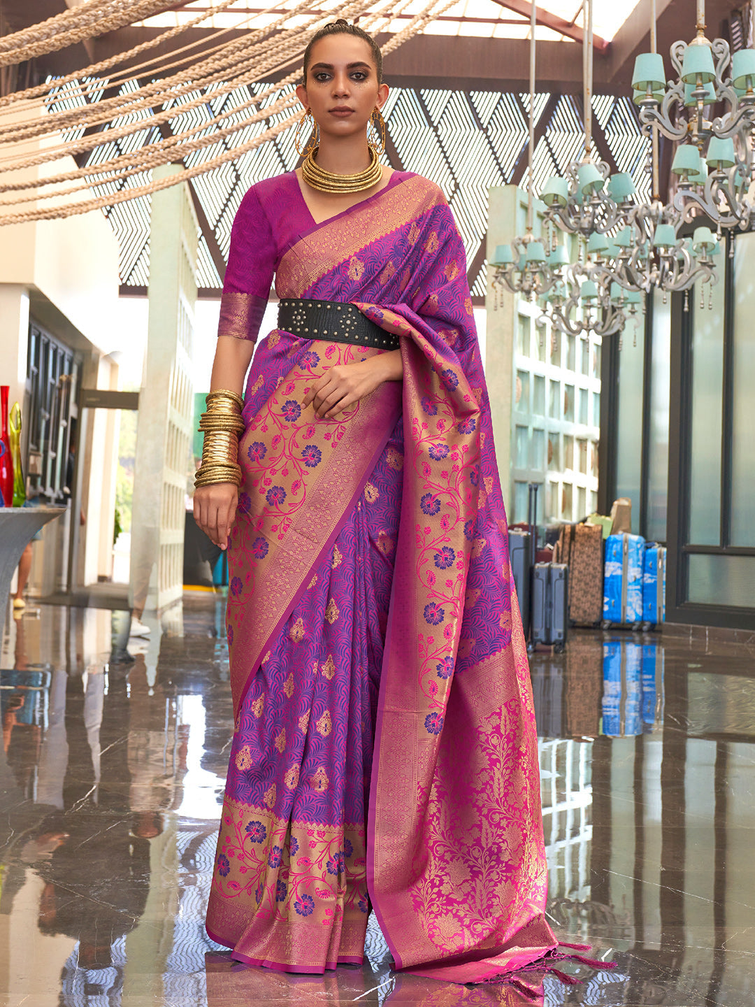 Grape Violet Banarasi Saree