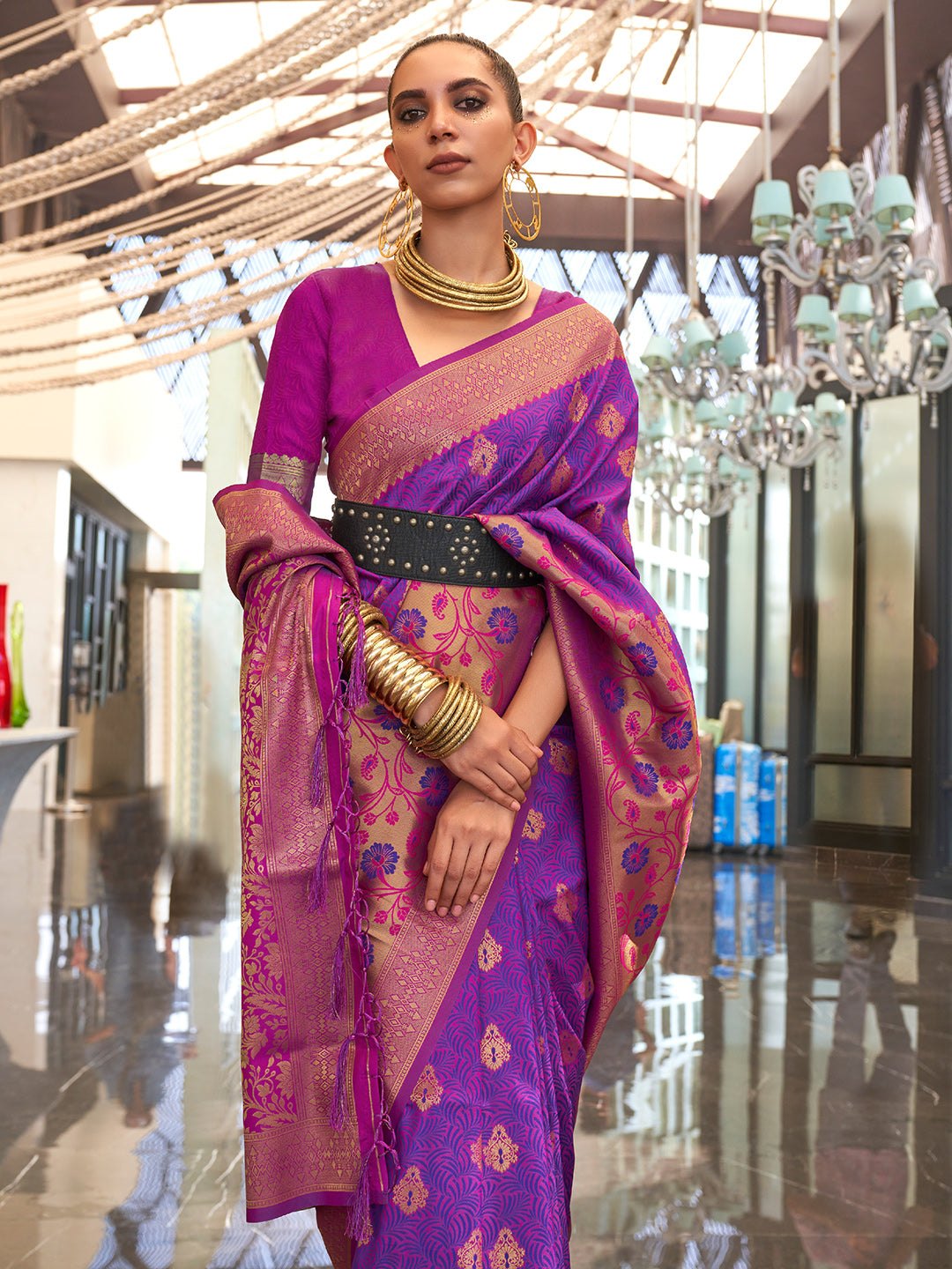 Grape Violet Banarasi Saree